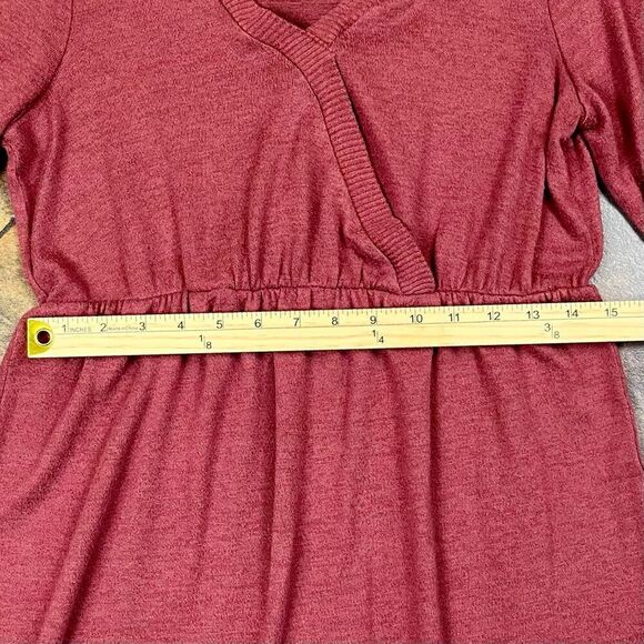 Bobeau Burgundy Mini Long Sleeve Wrap Sweater Dress Large - Picture 7 of 11